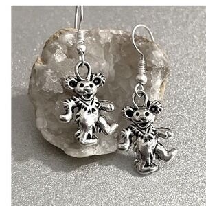 Sterling Silver Grateful Dead Band Dancing Bear Classic Boho Music Earrings -New